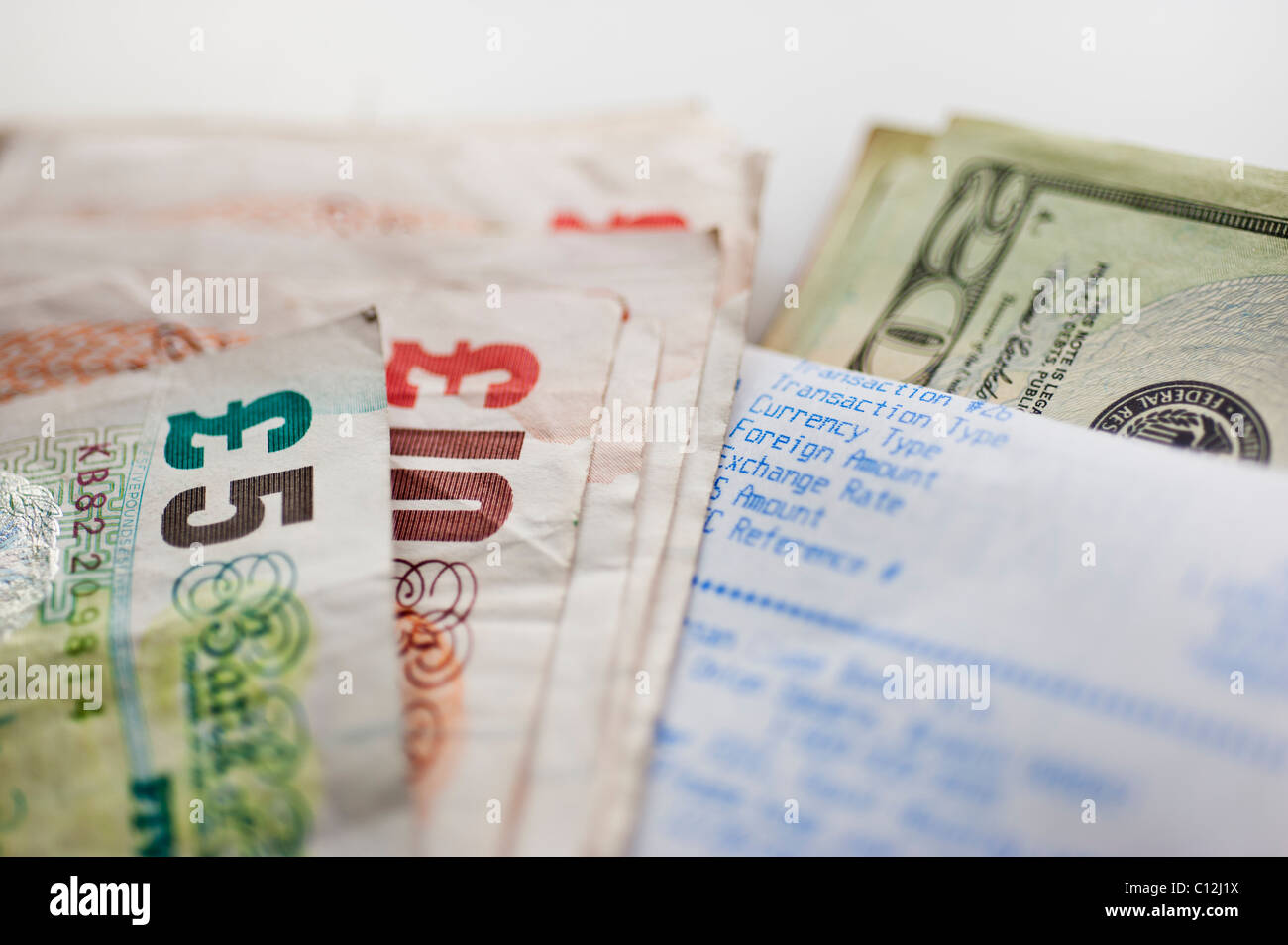 Inglesi e americani della carta moneta, close-up Foto Stock