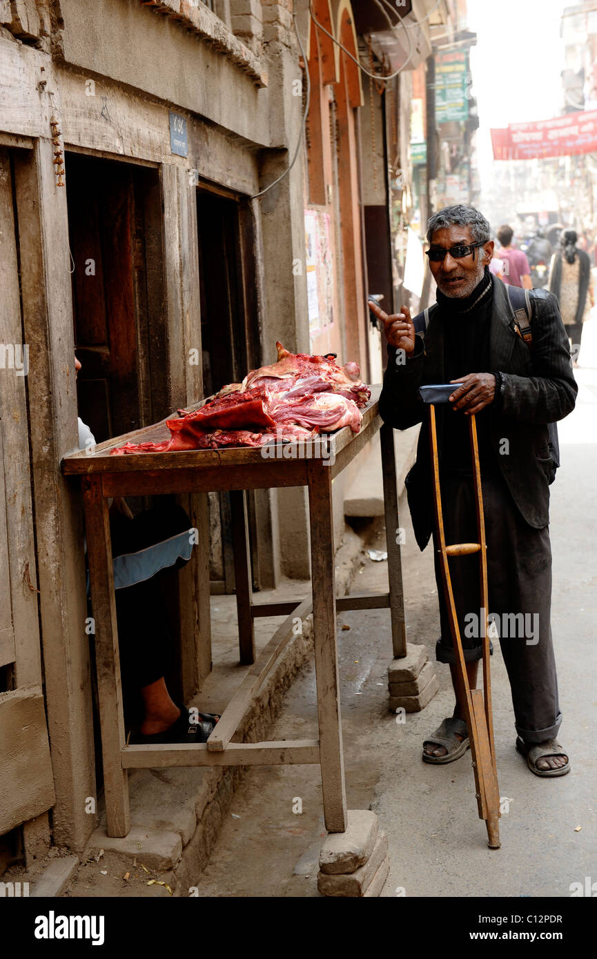 Cieco acquisto di bufalo d'acqua, vita quotidiana , strade di Kathmandu, Nepal Foto Stock