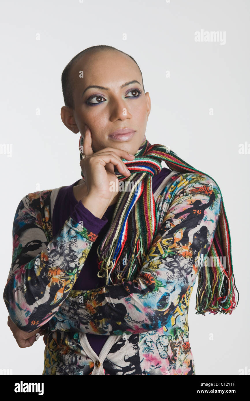 Close-up di un uomo gay pensando Foto Stock