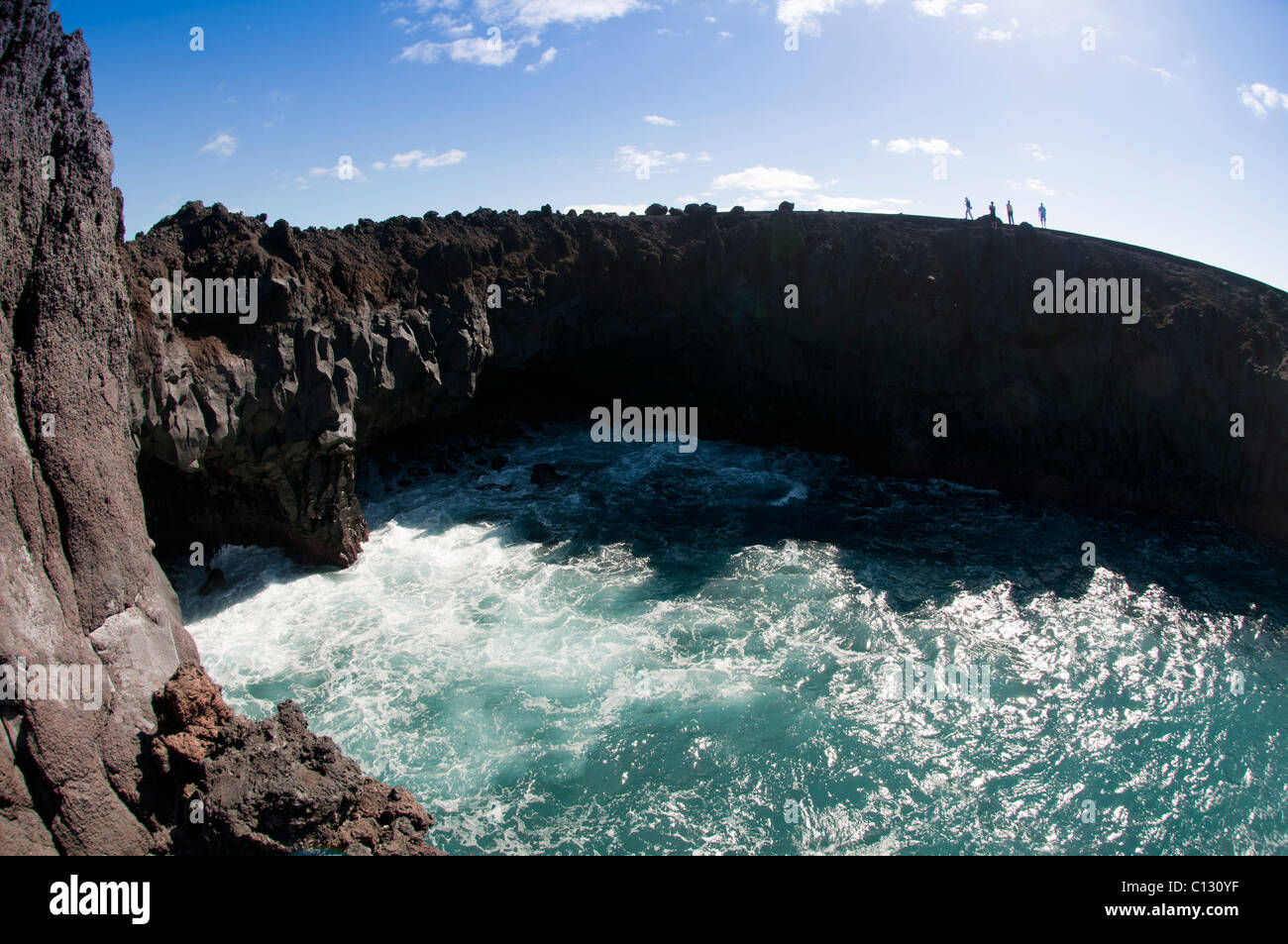 Los Hervideros scogliere rocce laviche Lanzarote Foto Stock