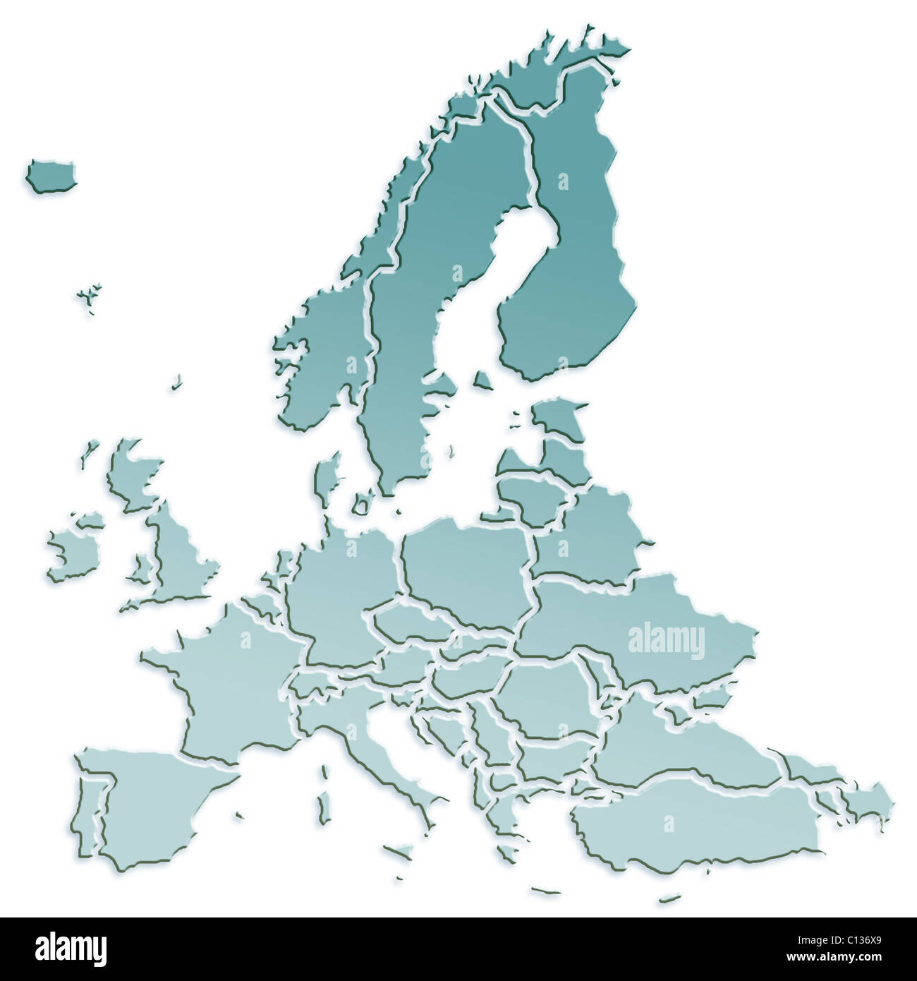Mappa di paesi europei su sfondo bianco Foto Stock