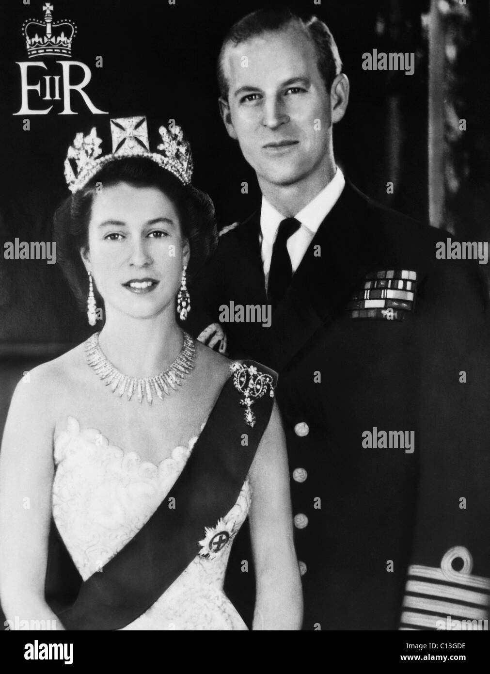 La regina Elisabetta II la Regina del Regno Unito e suo marito e consorte, il Principe Filippo, il Duca di Edimburgo, circa 1952. Foto Stock