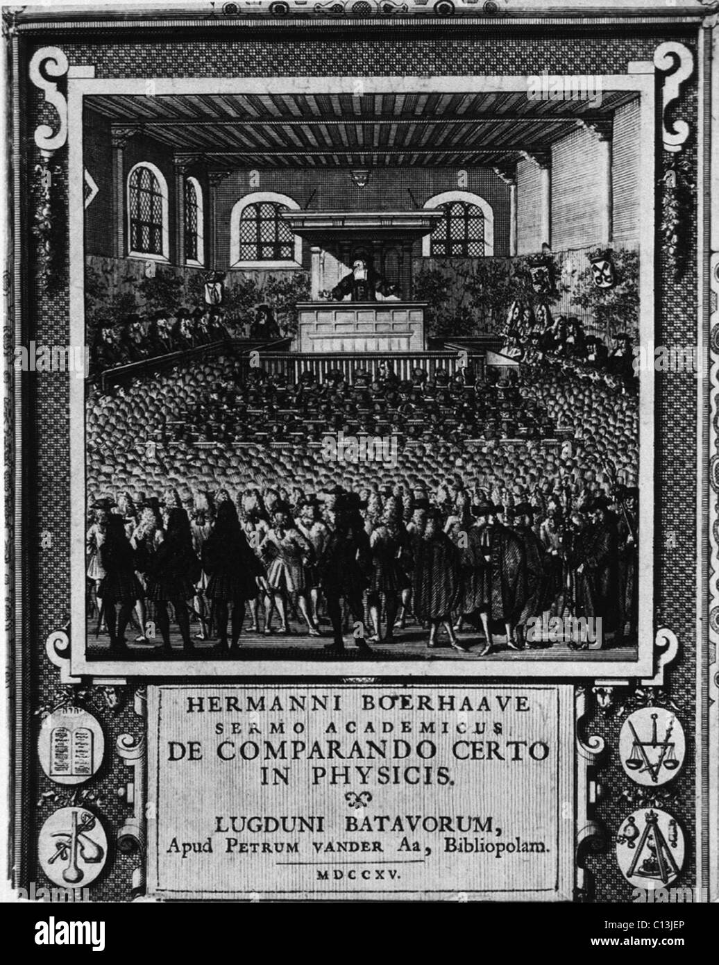 Hermann Boerhaave (1668-1738), il medico olandese, lezioni per i suoi studenti, ca. 1715. Egli è stato tra i primi europei a pratica di insegnamento clinico degli studenti di medicina. Foto Stock