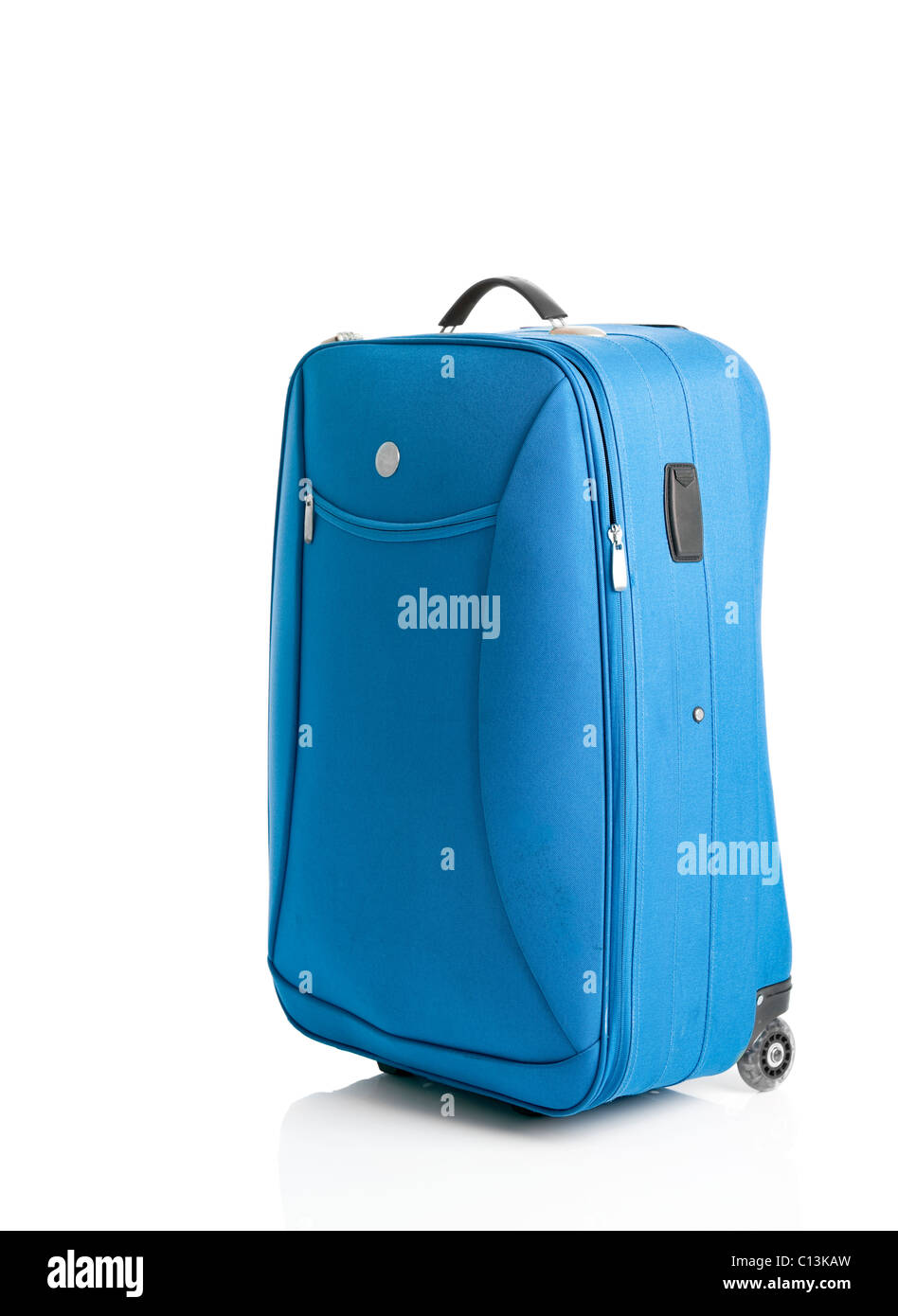 Valigia blu isolate su uno sfondo bianco Foto Stock