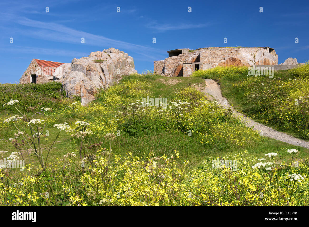 Fort in Soluzione Salina Bay,Guernsey,Isole del Canale. Foto Stock