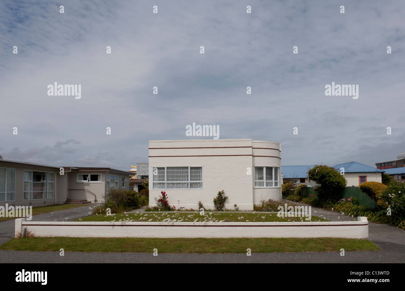 Insolito stile art deco bungalow in Hokitika West Coast, Isola del Sud, Nuova Zelanda Foto Stock