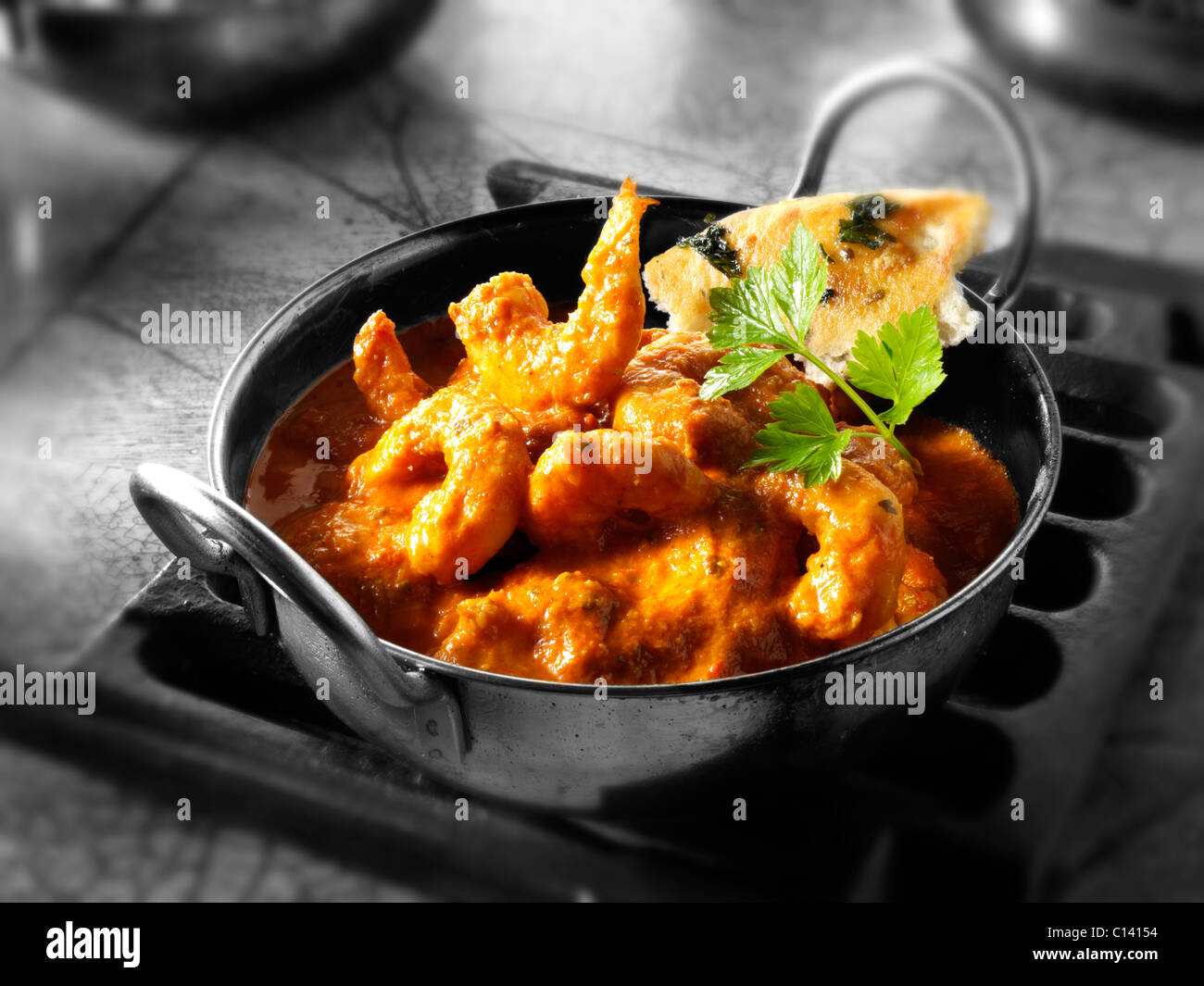 Gamberi curry Makhani & Riso, cibo indiano ricetta immagini, foto e immagini Foto Stock