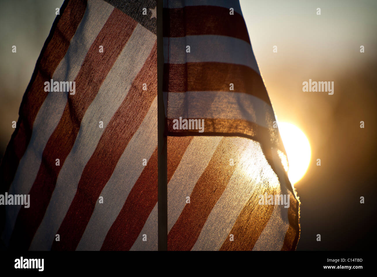 Stati Uniti bandiera con sun. La Junta, Colorado. Foto Stock