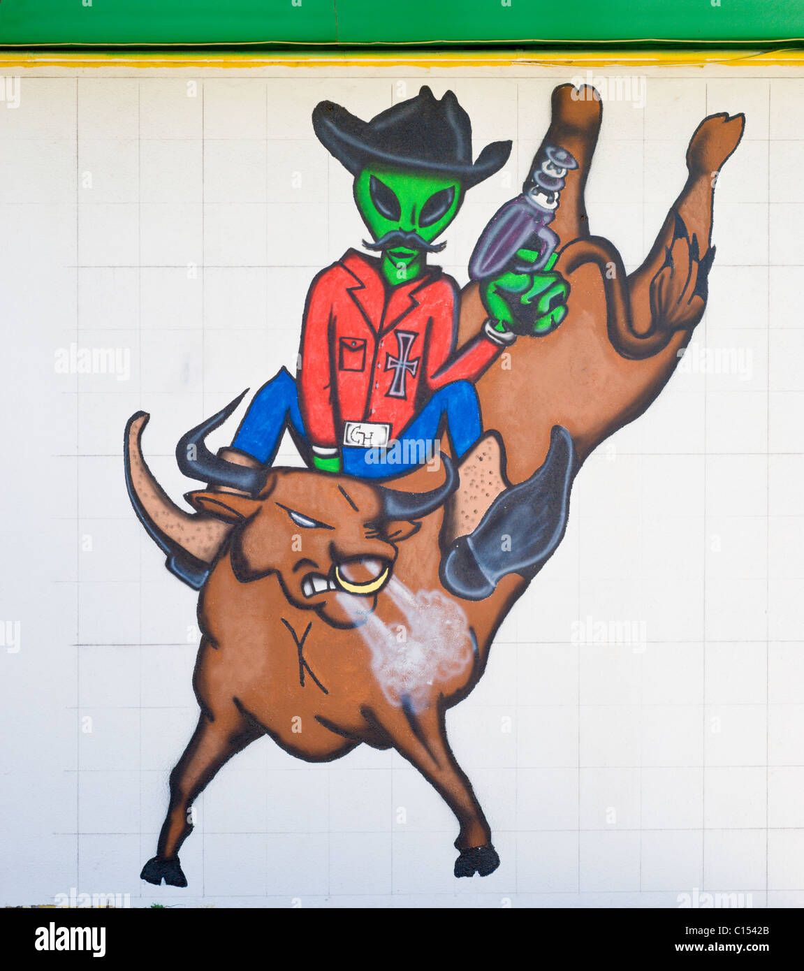 I visitatori di Roswell sono ricordato del 'Roswell UFO incidente' nel 1947, quando un UFO si è schiantato nelle vicinanze - Roswell, New Mexico. Foto Stock