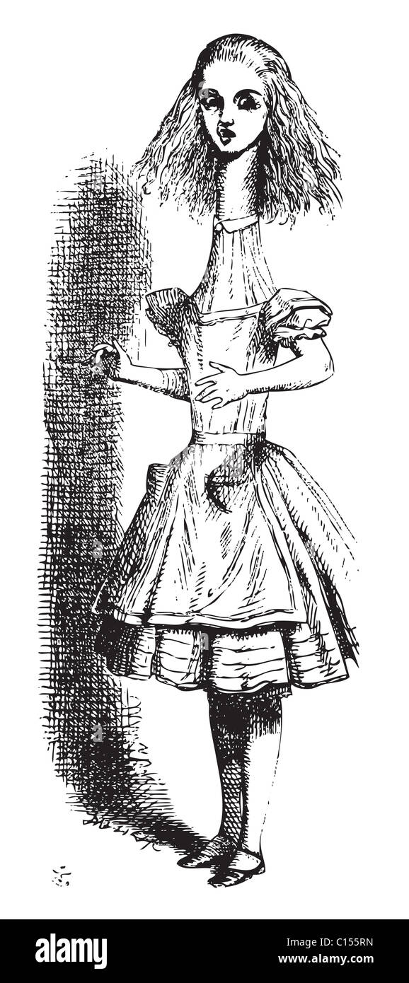 Alice nel Paese delle Meraviglie. Alice sta crescendo tall illustrazione dal libro: attraverso lo specchio e quello che Alice vi hanno trovato Foto Stock