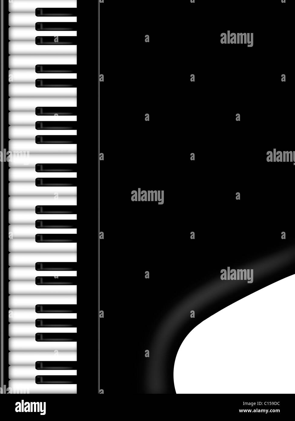 Grand Piano tastiera nero e sfondo bianco illustrazione Foto Stock
