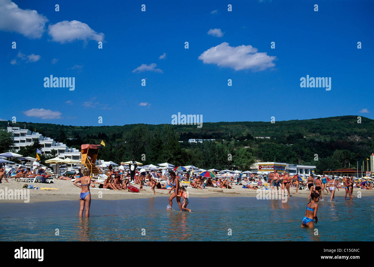 Spiaggia di Albena, Mar Nero, Bulgaria, Europa sud-orientale Foto Stock