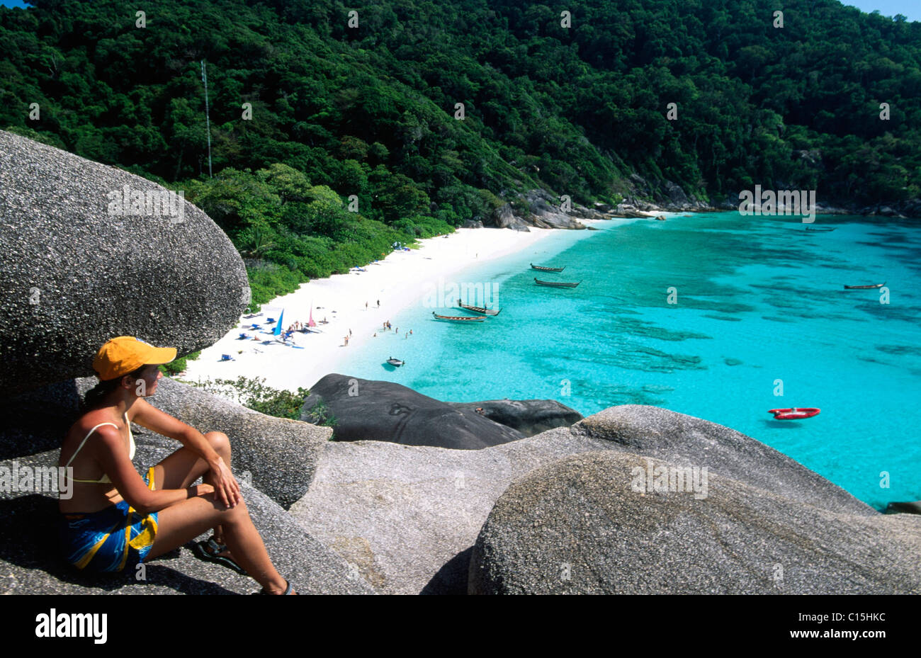Vista di Koh Similan spiaggia nei pressi di Phuket, Thailandia, Sud-est asiatico Foto Stock