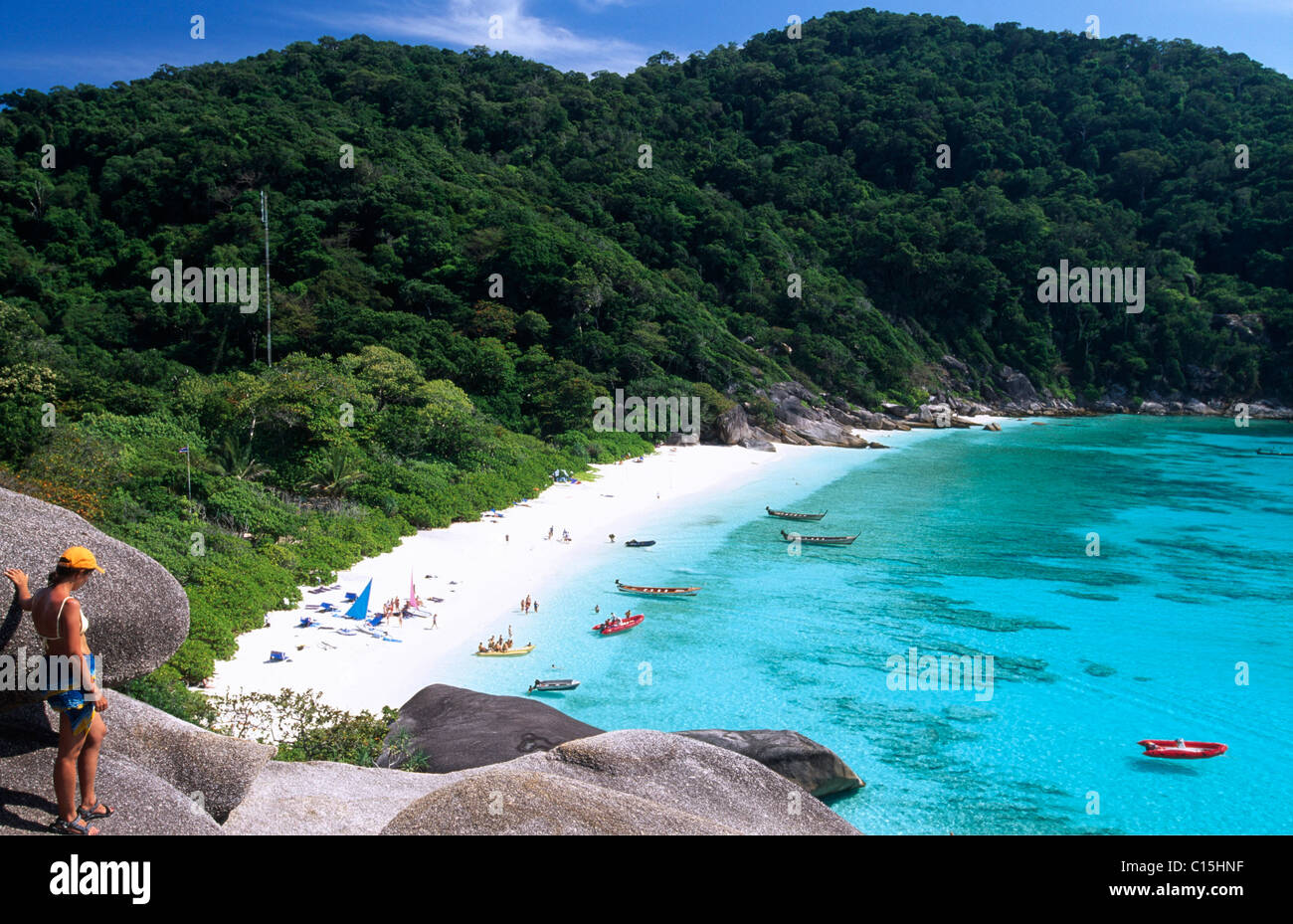 Vista di Koh Similan spiaggia nei pressi di Phuket, Thailandia, Sud-est asiatico Foto Stock