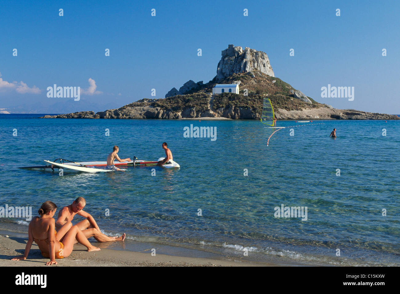 Spiaggia di Agios Stefanos, Nisi Kastri Isola, Kos Dodecaneso isole, Grecia Foto Stock