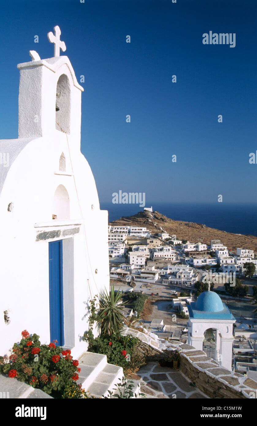 Chiesa di Chora, dell'isola di Ios, Cicladi Grecia, Europa Foto Stock