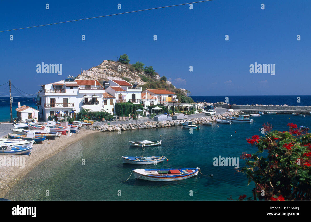 Kokkari Harbour, Samos Island, Grecia, Europa Foto Stock