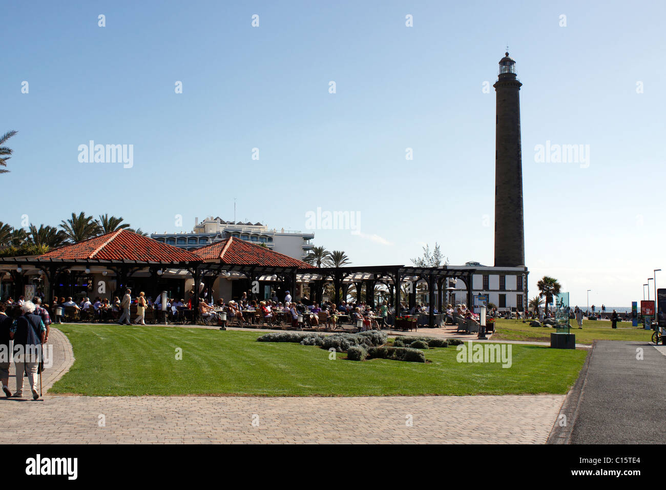 Faro di Maspalomas e il boulevard EL FARO. GRAN CANARIA. Foto Stock