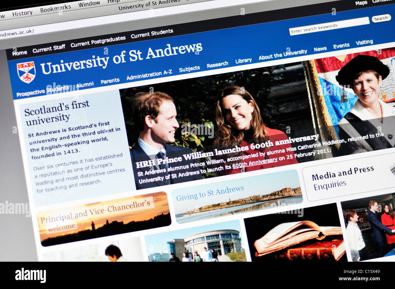Università di St Andrews sito web, Scozia Foto Stock