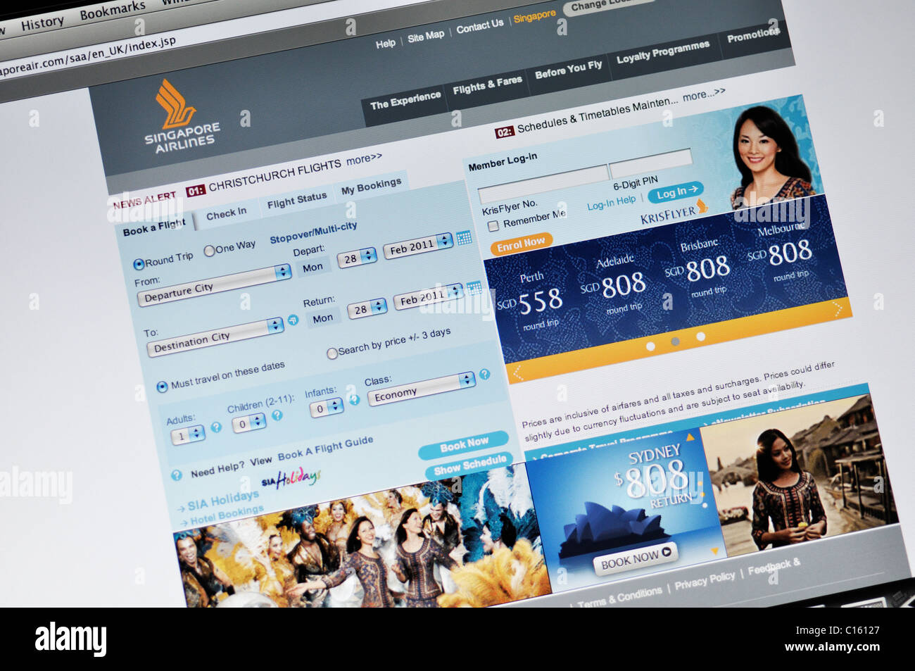 Singapore Airlines sito web Foto Stock