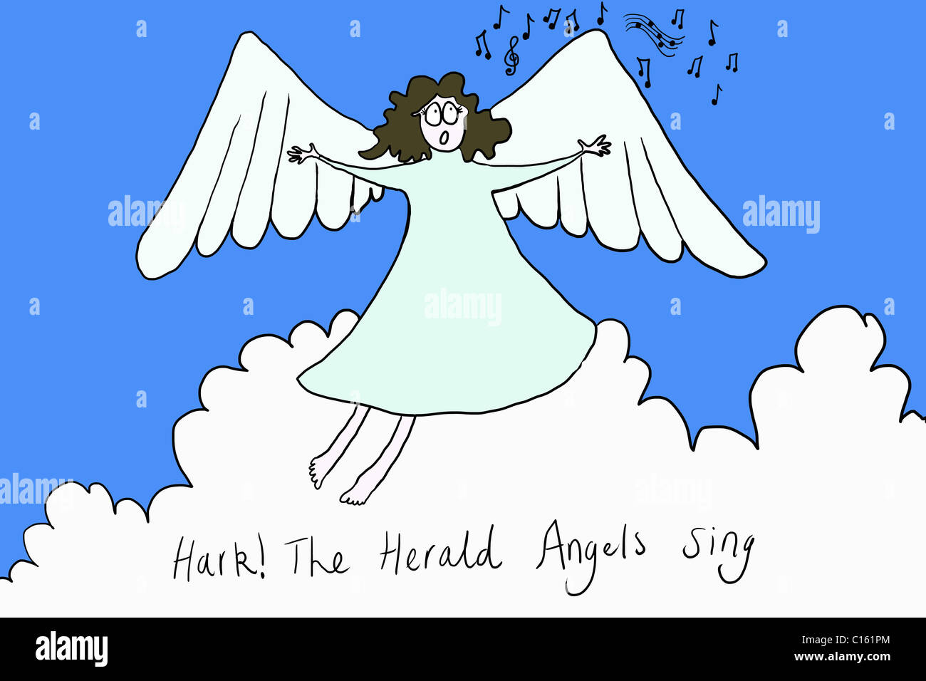 Angelo cantando Hark the Herald Angels Sing, illustrazione Foto Stock