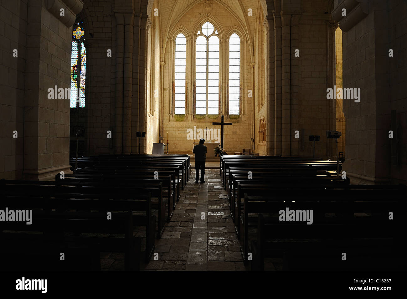 All'interno dell'abbazia di Sablonceaux, Charente Maritime dipartimento, Francia Foto Stock