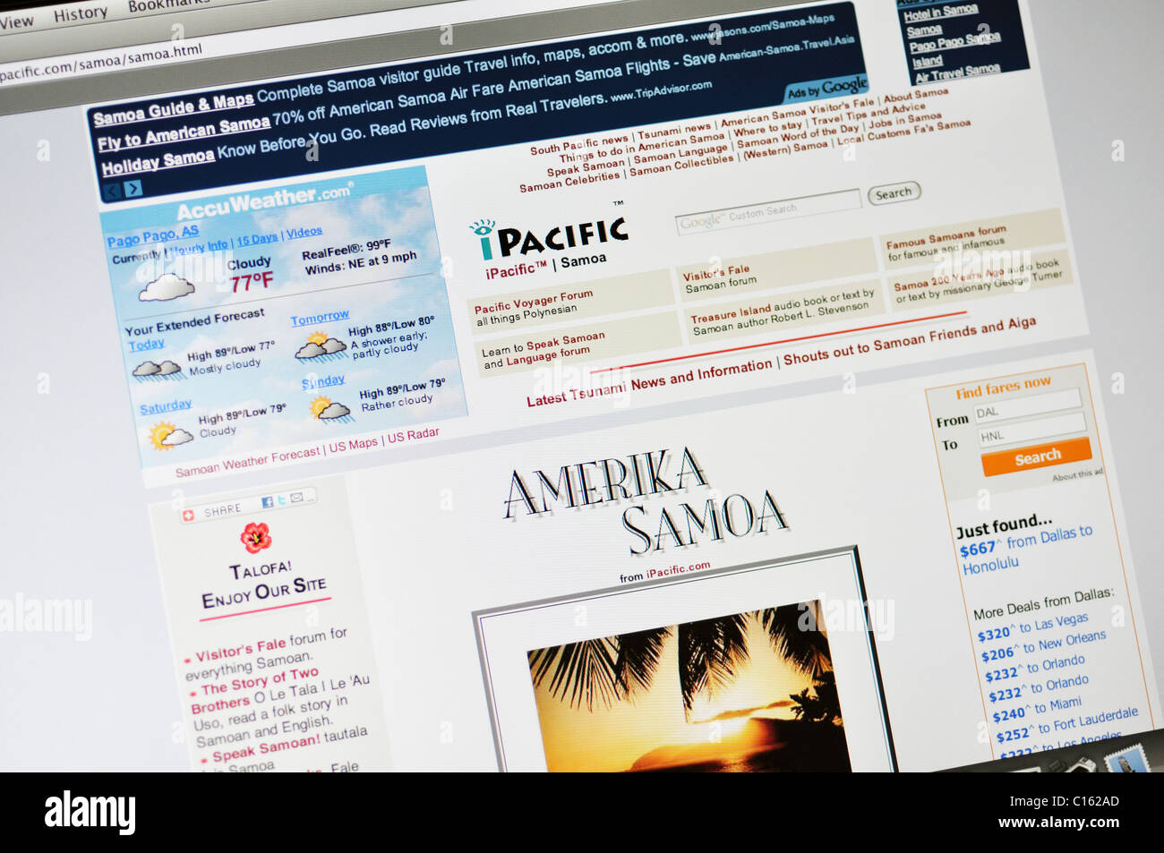 Samoa Americane ufficiali dello Stato Sito web del turismo Foto Stock