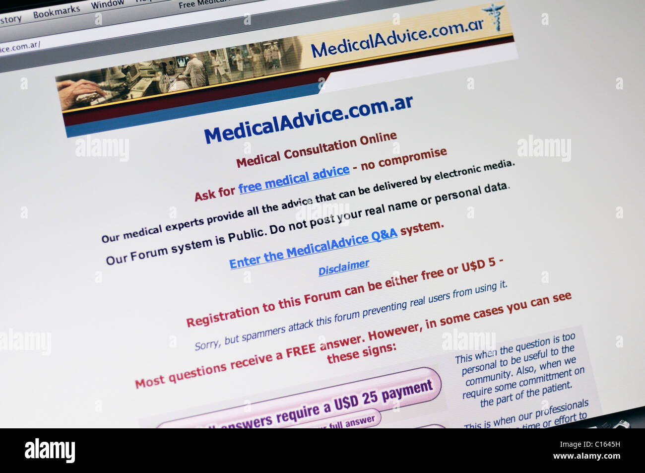 Sito web Medicaladvice.com - Salute e delle consulenze mediche Foto Stock