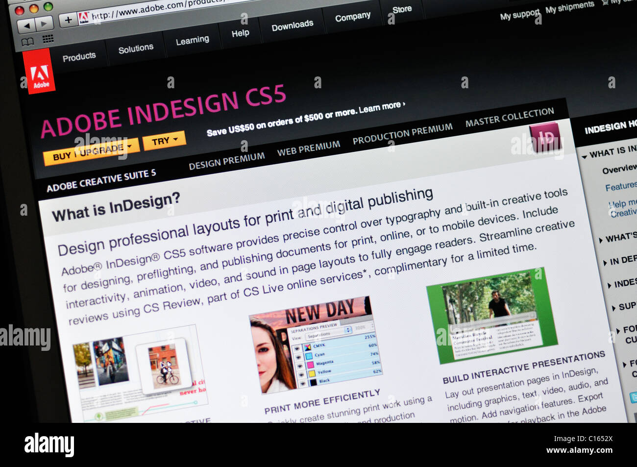 Adobe InDesign CS5 sito web Foto Stock