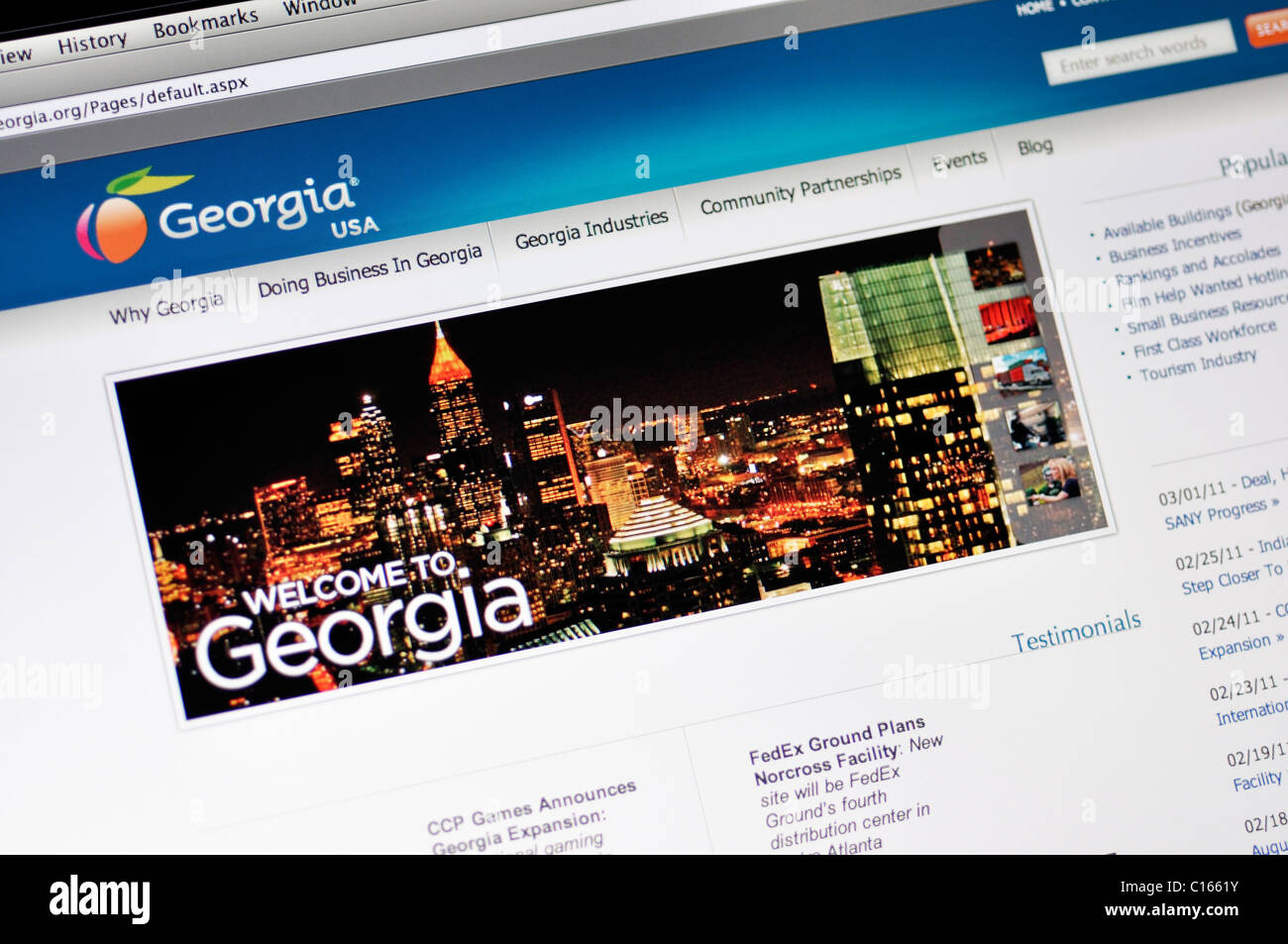 La Georgia ufficiale dello stato ufficio del turismo Sito web Foto Stock