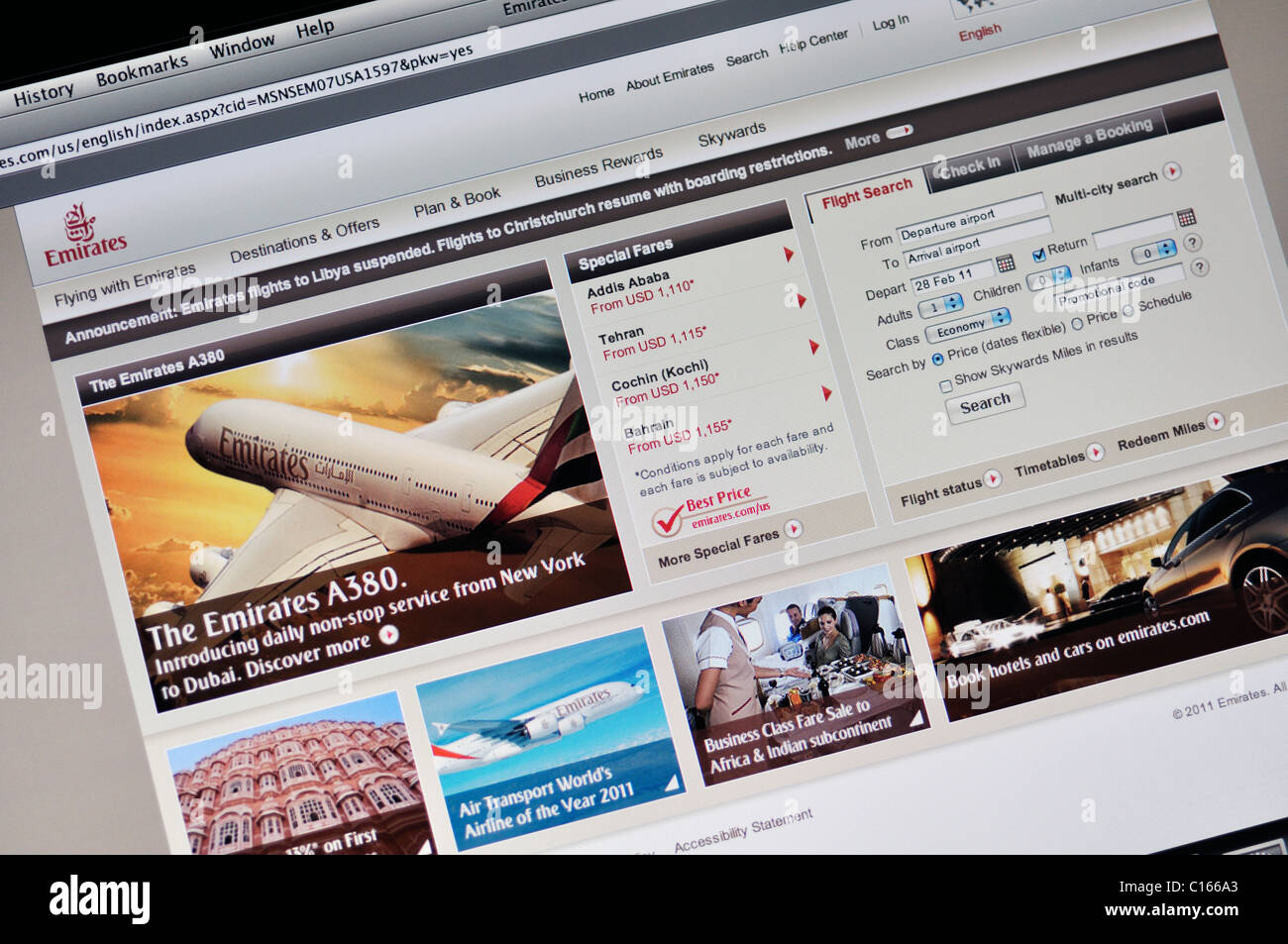 Emirates Airlines sito web Foto Stock
