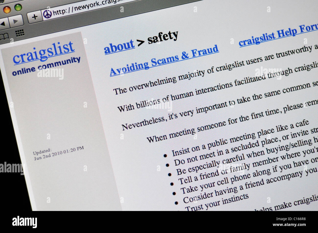 Sito Craigslist - Suggerimenti per la sicurezza Foto Stock