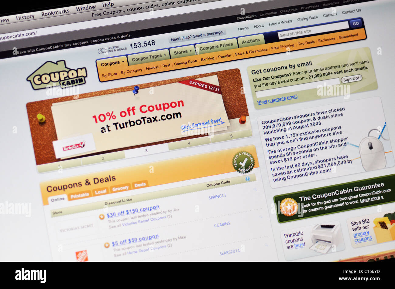 Sito web Couponcabin - coupon, offerte risparmio online Foto Stock