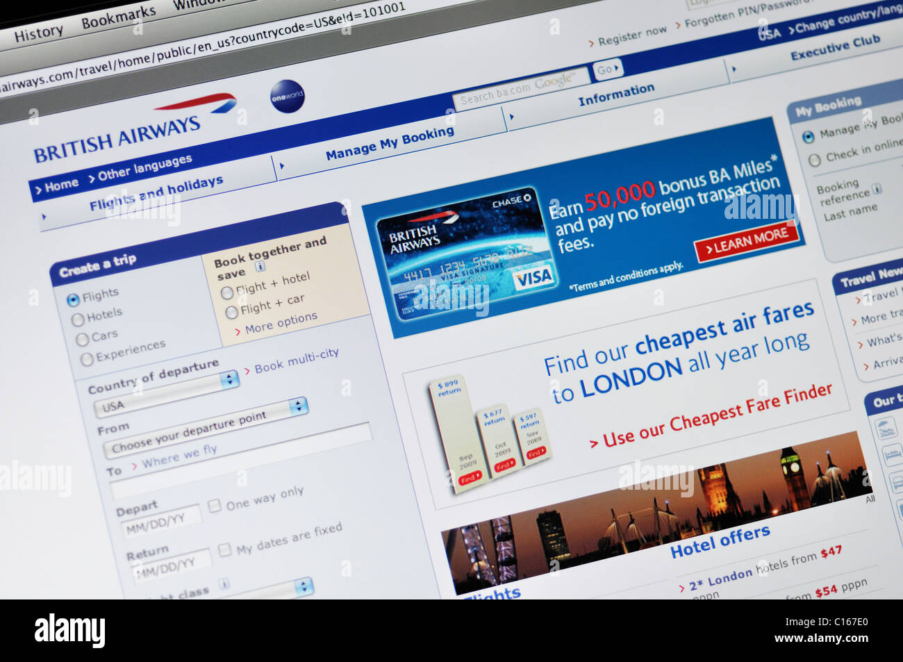 British Airways Airlines sito web Foto Stock