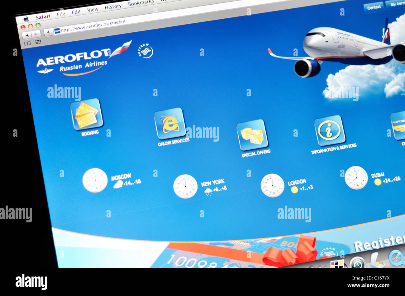 Aeroflot Russian Airlines sito web Foto Stock
