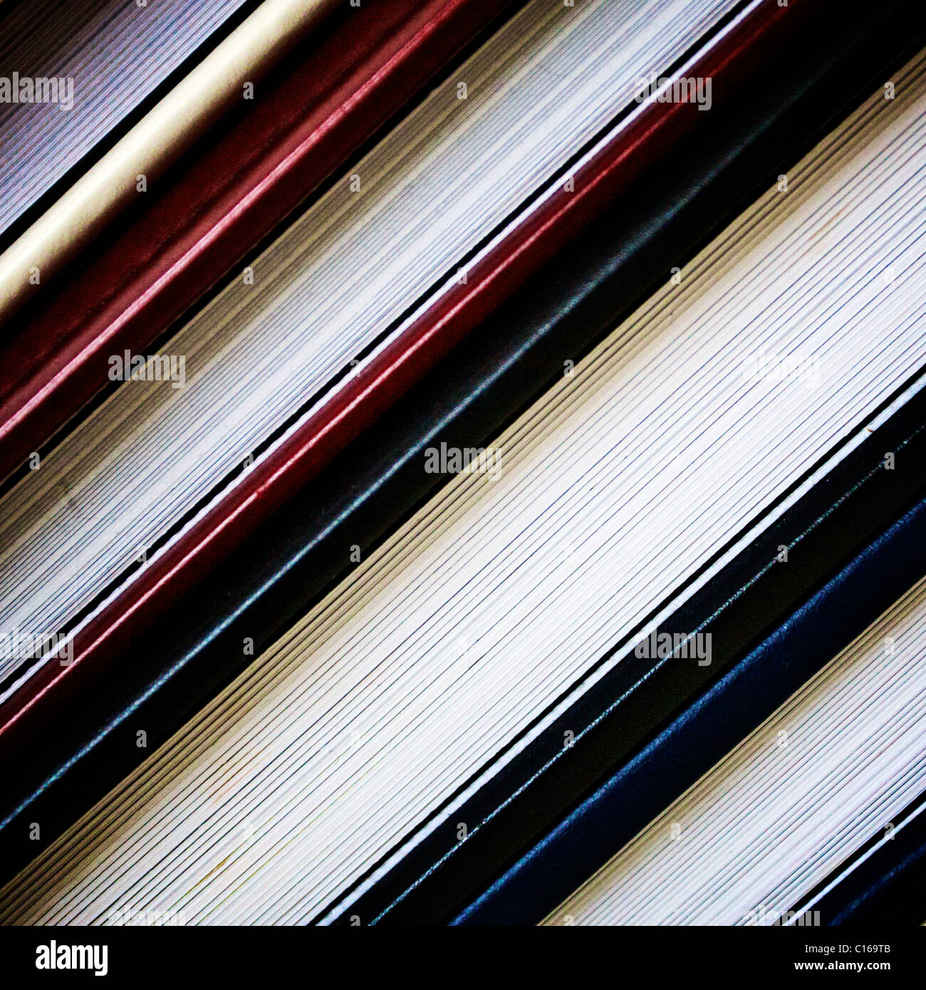 Diverse dimensioni di disco supportati Libri impilati uno sopra ogni altro Foto Stock