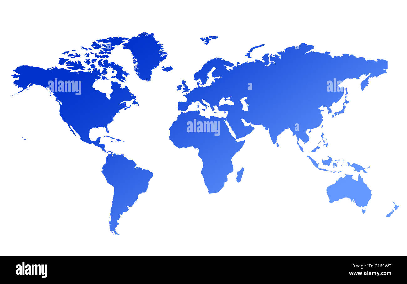 Gradiente blu mappa del mondo; isolati su sfondo bianco. Foto Stock