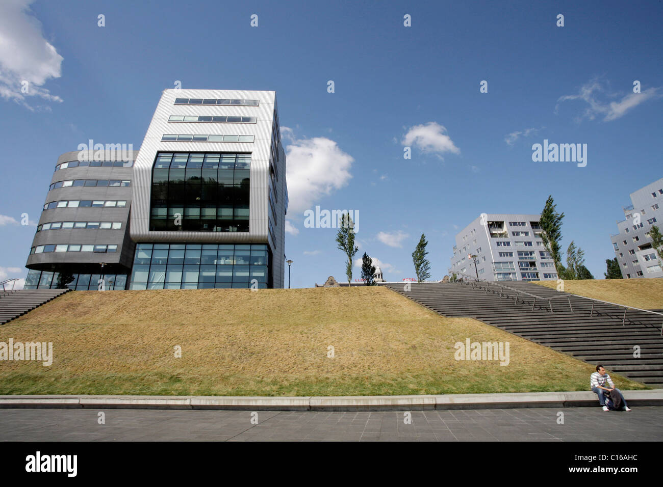 Contemporanea architettura olandese in Rietlandpark, Amsterdam, Paesi Bassi, Europa Foto Stock