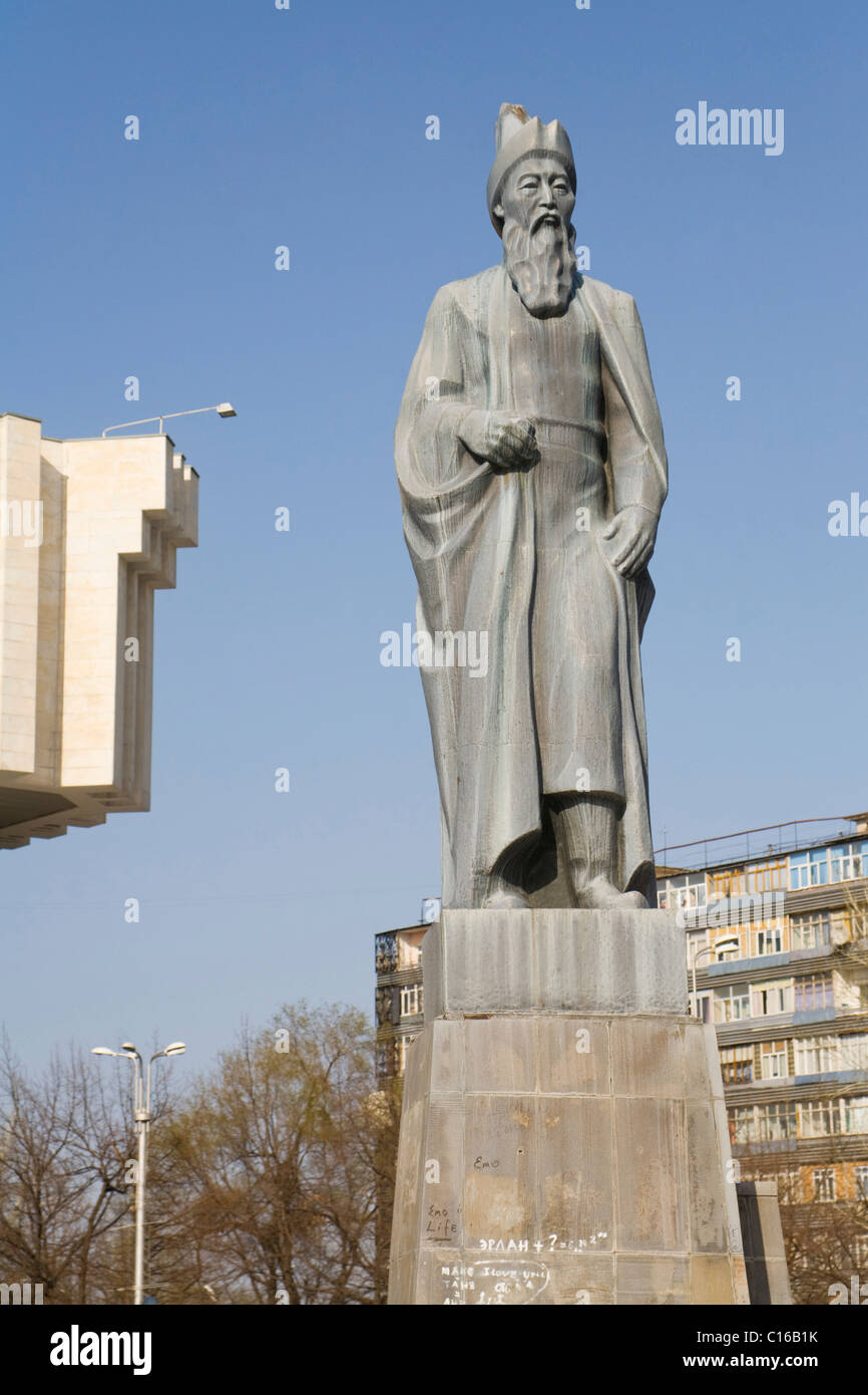 Epopea di Manas statua, Bishkek, Kirghizistan Foto Stock