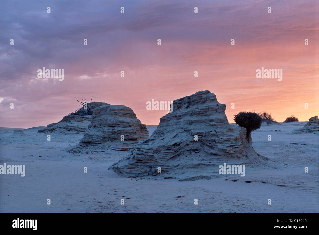 Formazione di roccia delle pareti della Cina nel sole di setting, Mungo National Park, New South Wales, Australia Foto Stock