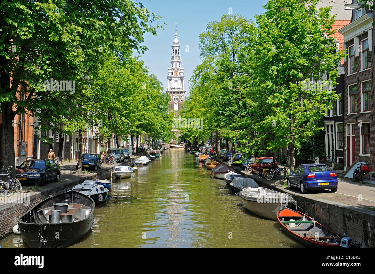 Zuiderkerk, chiesa, canal, barche, Amsterdam, Olanda, Paesi Bassi, Europa Foto Stock