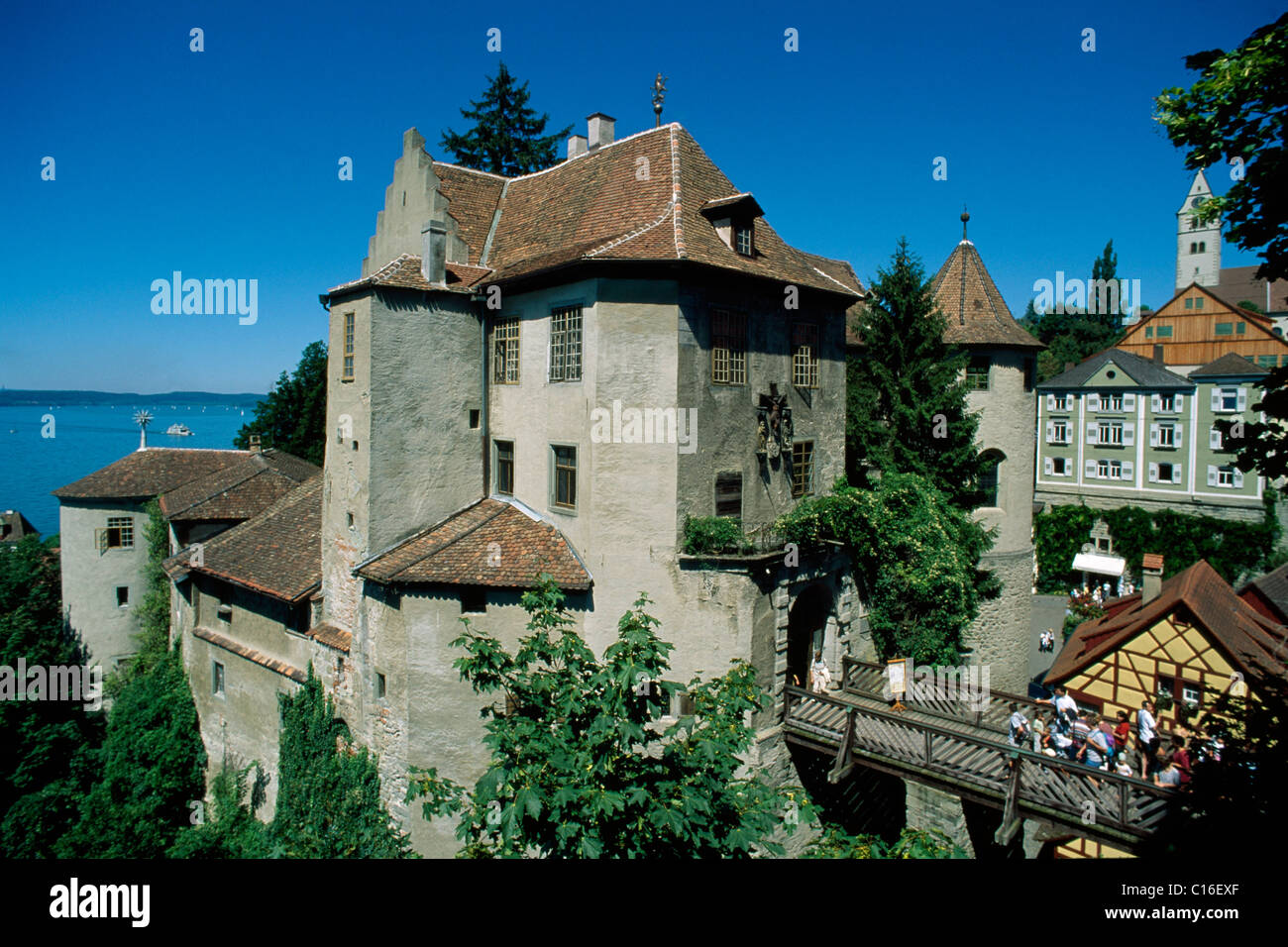 Meersburg castello, lago di Costanza, Bodensee, Baden-Wuertemberg, Germania, Europa Foto Stock