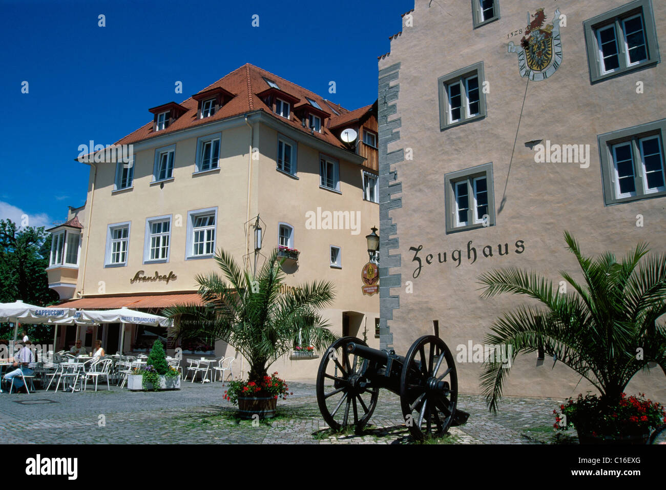 Cafe, arsenale, Ueberlingen, Lago di Costanza, Bodensee, Baden-Wuertemberg, Germania, Europa Foto Stock