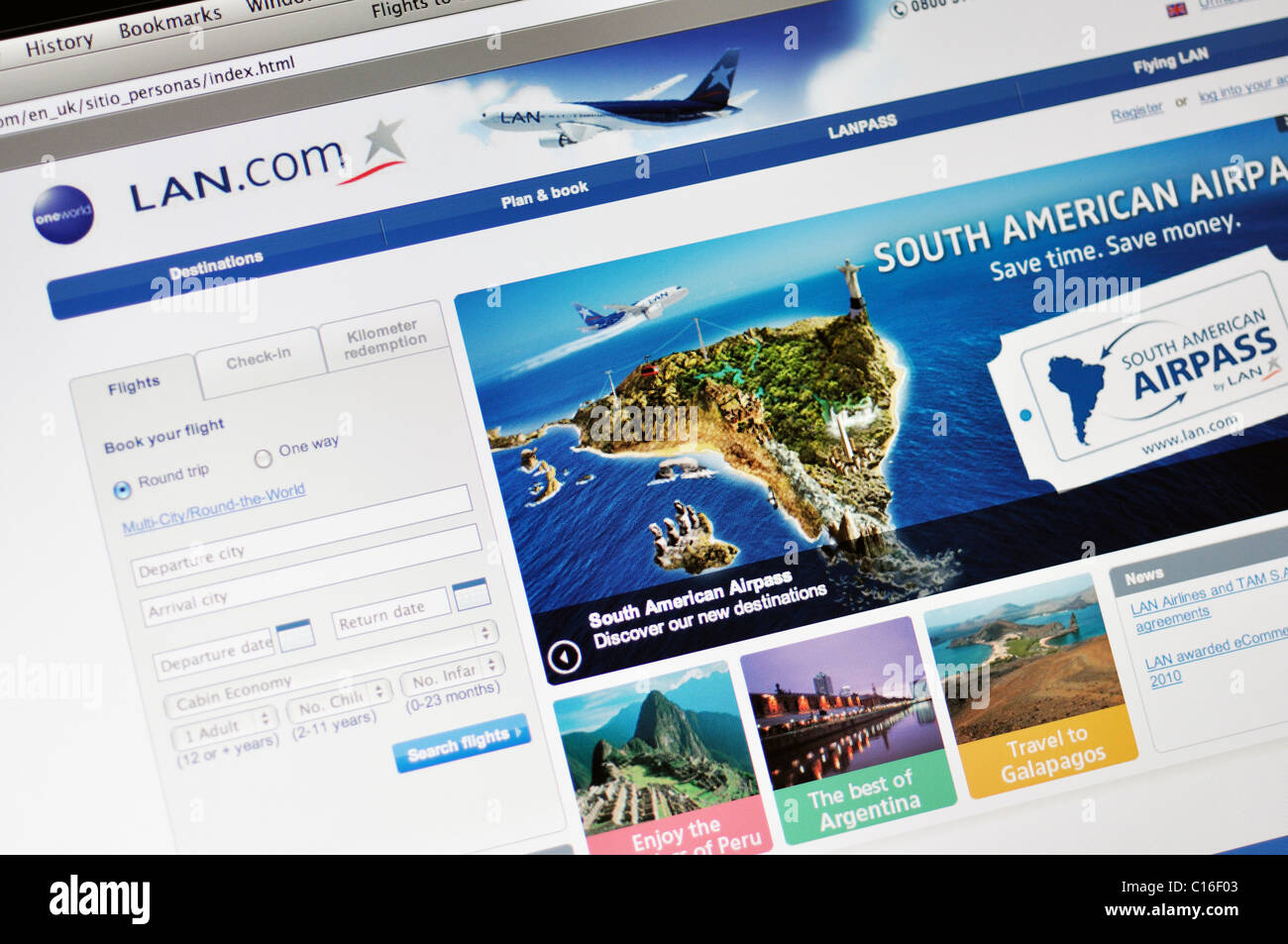 LAN Airlines sito web - Sud Americana Foto Stock