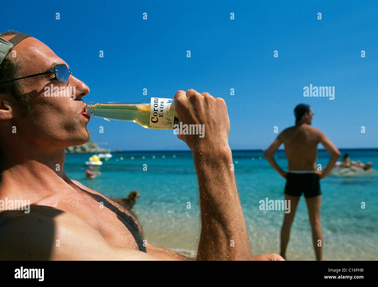 Super Paradise Beach, Mykonos Isola, Cicladi Grecia, Europa Foto Stock