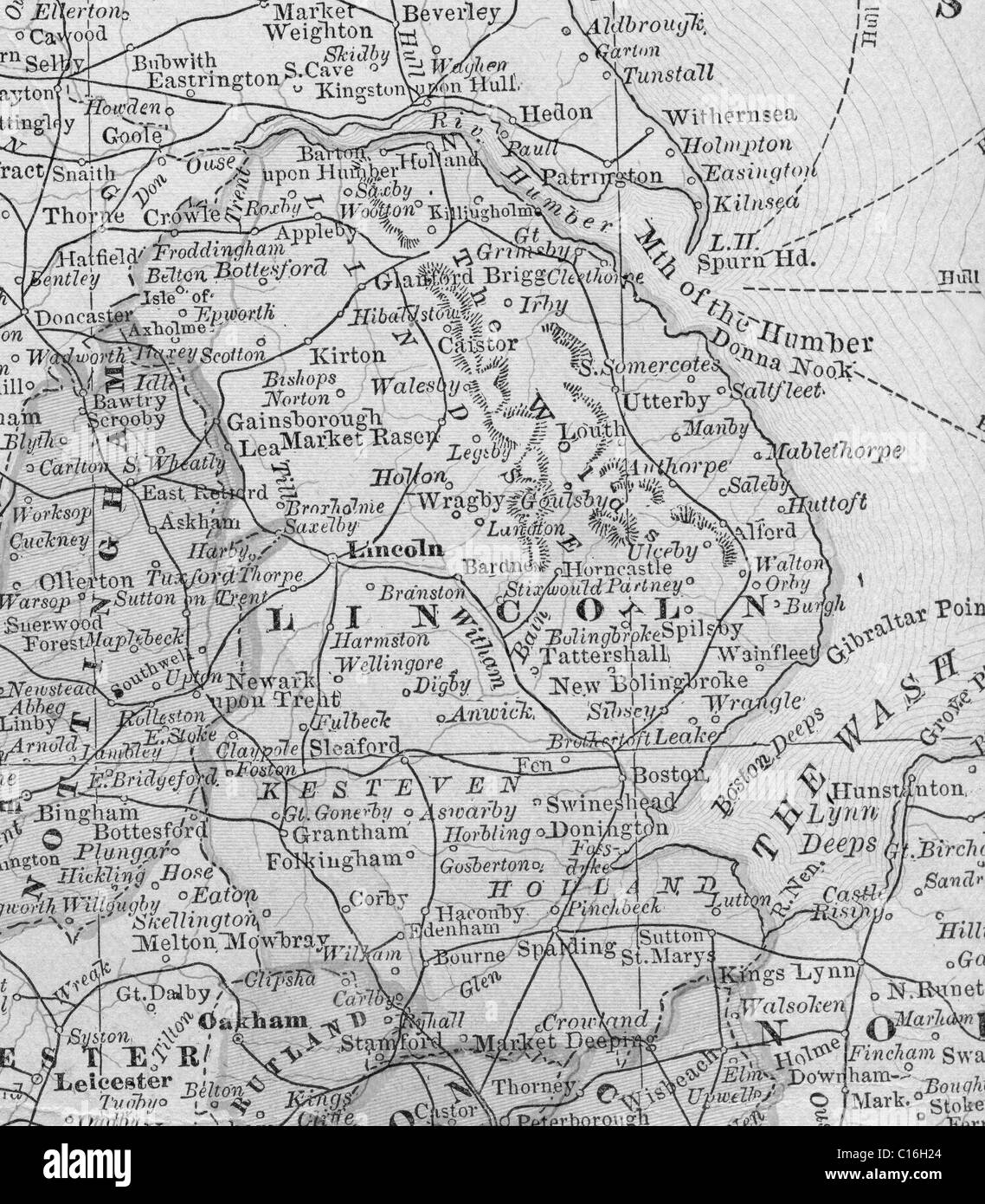 Mappa vecchia di Lincoln County originali dalla geografia textbook, 1884 Foto Stock