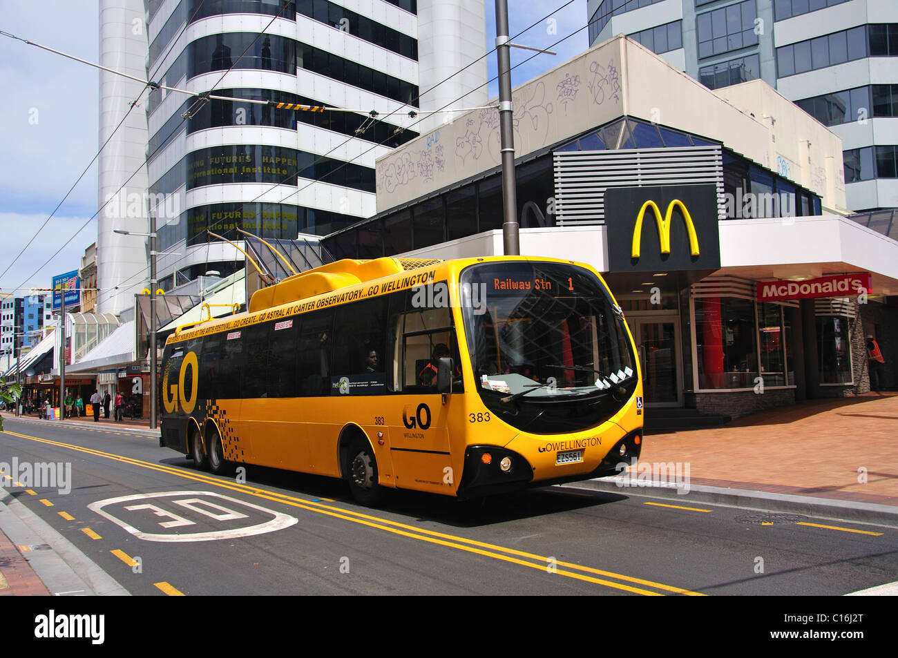 Bus GoWellington, maniere Street, Wellington, Regione di Wellington, Isola del nord, Nuova Zelanda Foto Stock