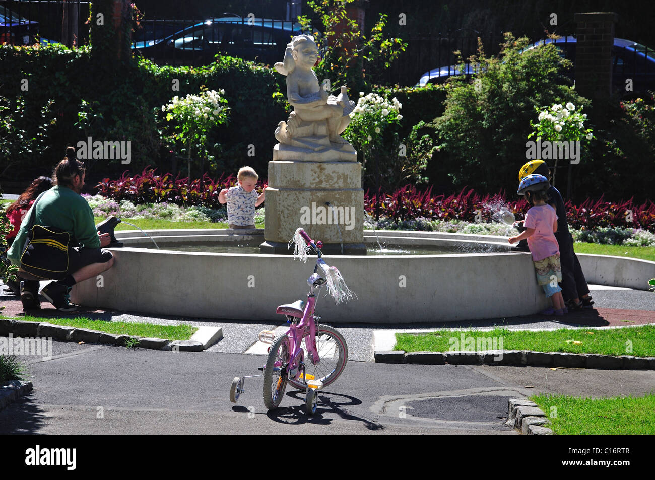 Fontana marciapiede, Wellington Botanic Garden, Wellington, Regione di Wellington, Isola del nord, Nuova Zelanda Foto Stock