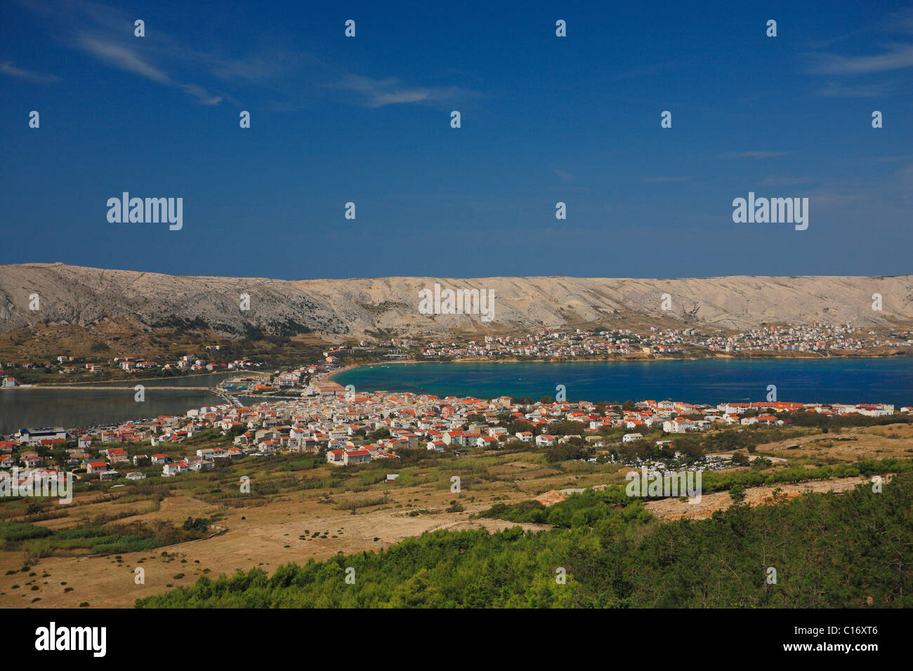 Panoramica di Pag, Croazia Foto Stock