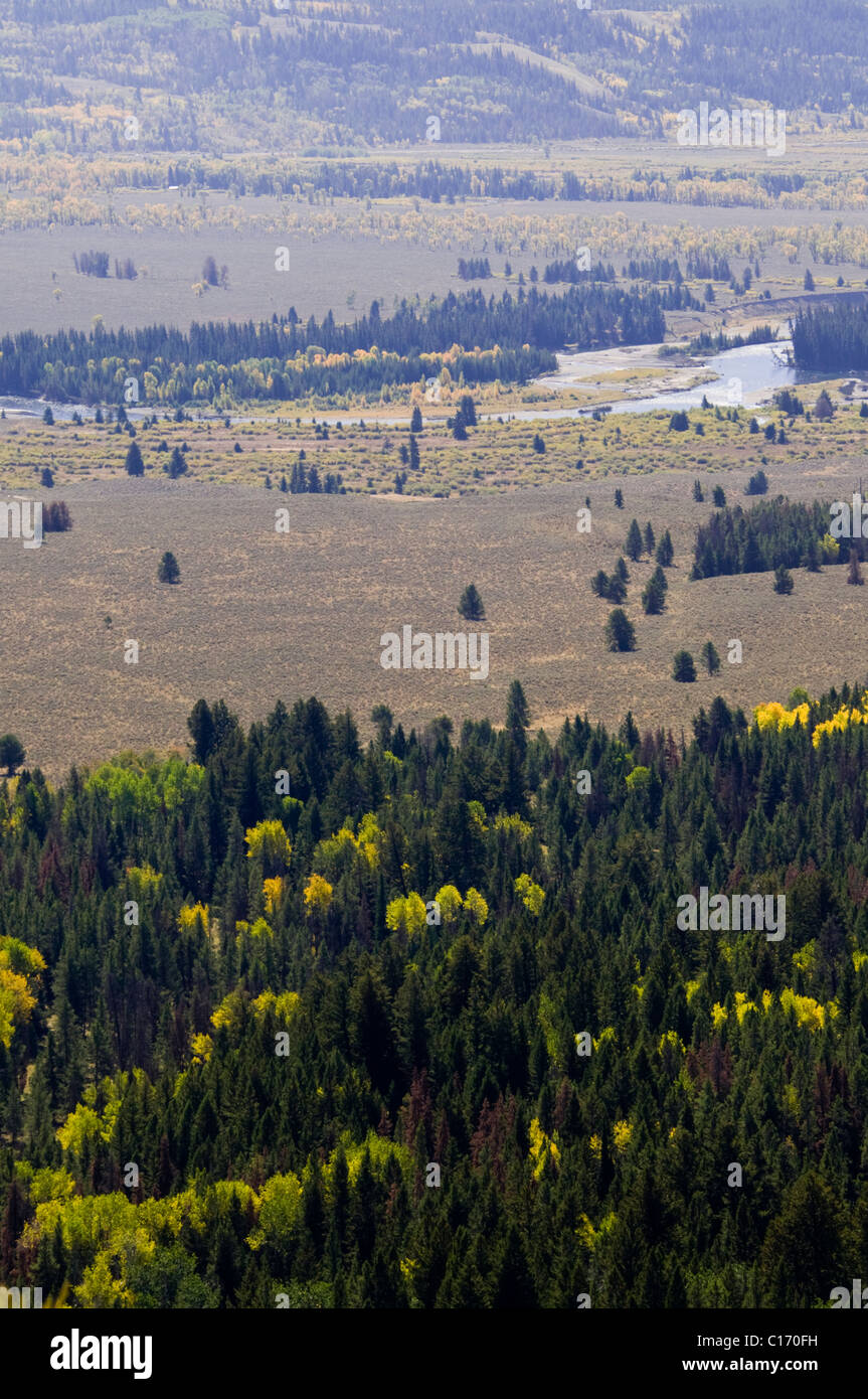 Segnale di strada di montagna Summit,Est Tetons,Mount Moran,Lake Jenny,Jackson Hole,Snake River,Grand Teton National Park, Wyoming,USA Foto Stock